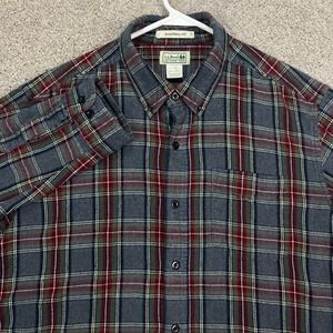 L.L.Bean Mens L Flannel Shirt Gray Red Green Plaid Long‎ Sleeve Traditional Fit